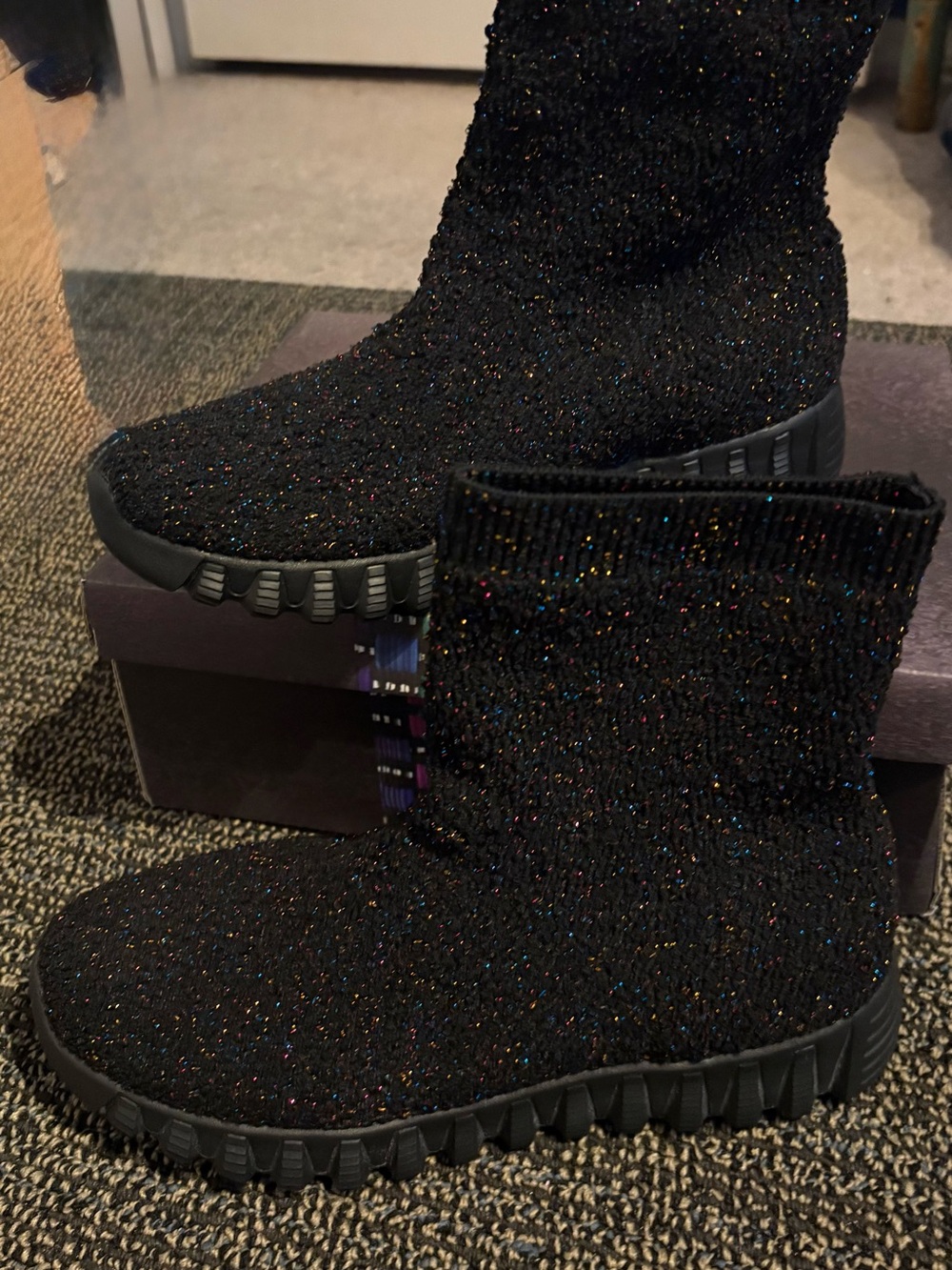 bernie mev. Black Sparkle Knit Ankle Booties